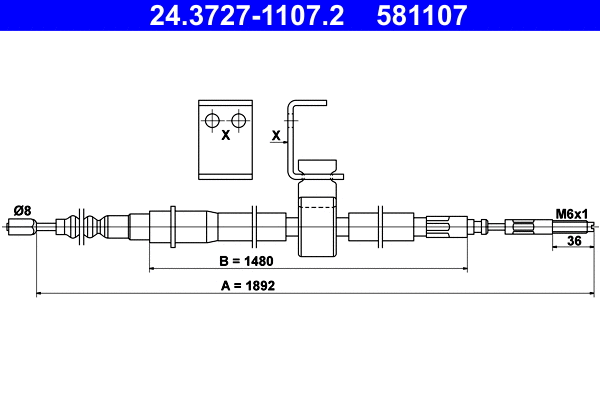 Cable Pull, parking brake (24.3727-1107.2)