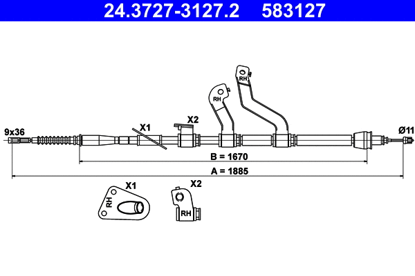 Cable Pull, parking brake (24.3727-3127.2)