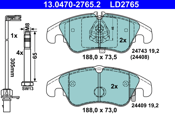 Brake Pad Set, disc brake (13.0470-2765.2)
