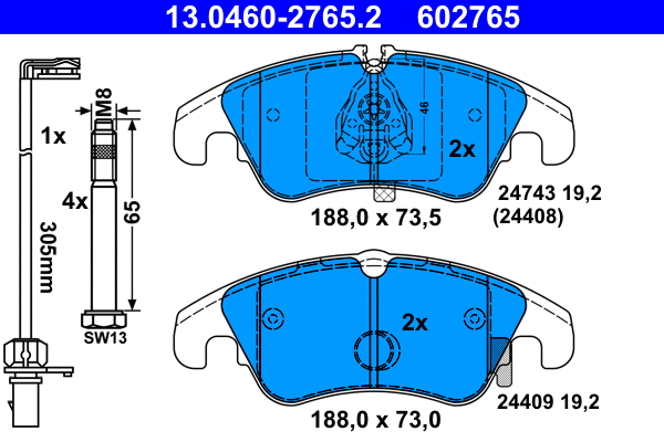 Brake Pad Set, disc brake (13.0460-2765.2)