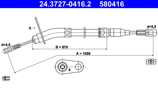Cable Pull, parking brake (24.3727-0416.2)