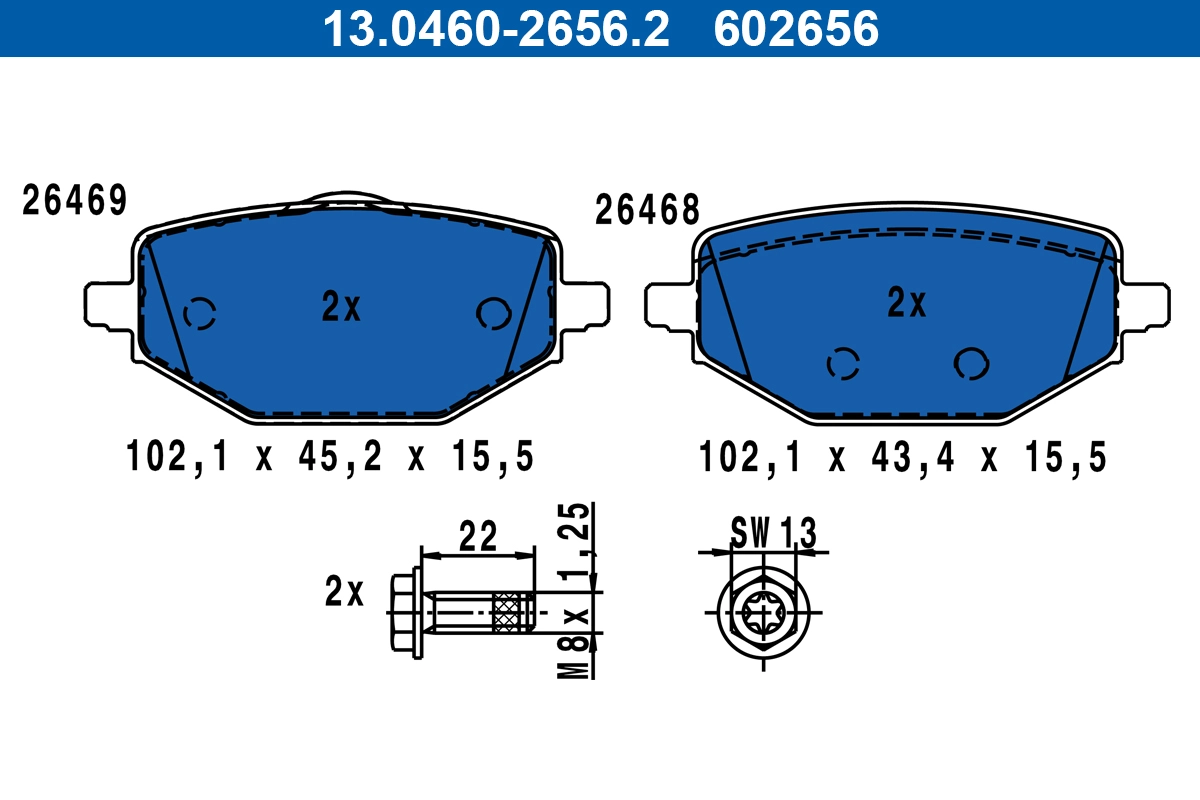 Brake Pad Set, disc brake (13.0460-2656.2)