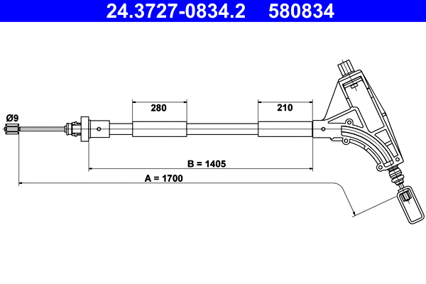 Cable Pull, parking brake (24.3727-0834.2)
