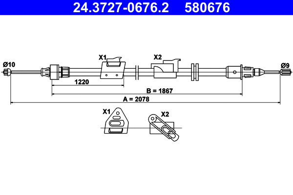 Cable Pull, parking brake (24.3727-0676.2)