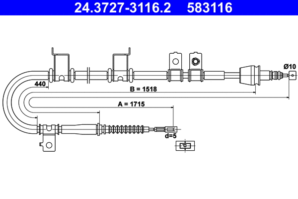 Cable Pull, parking brake (24.3727-3116.2)