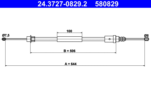 Cable Pull, parking brake (24.3727-0829.2)