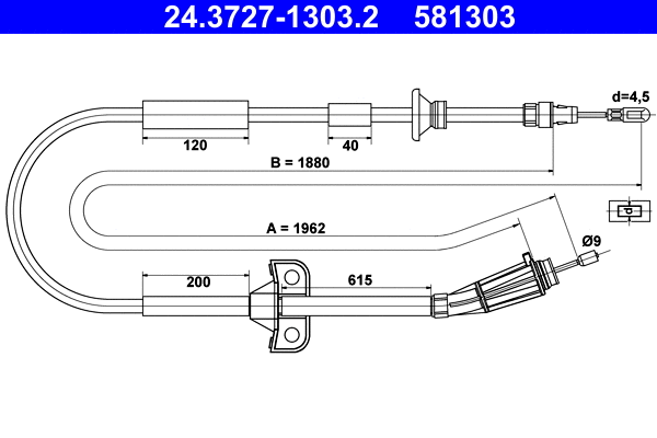 Cable Pull, parking brake (24.3727-1303.2)