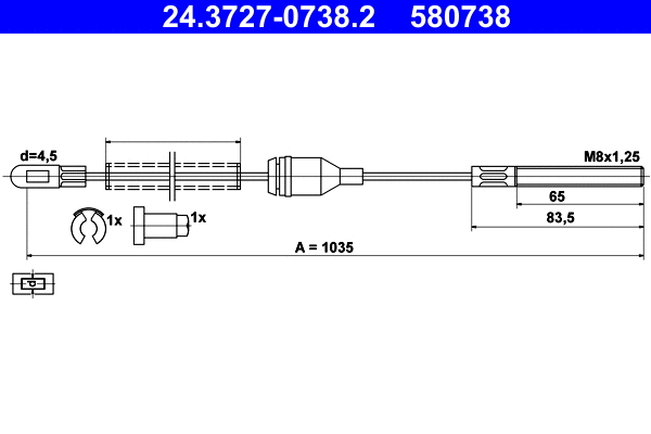 Cable Pull, parking brake (24.3727-0738.2)