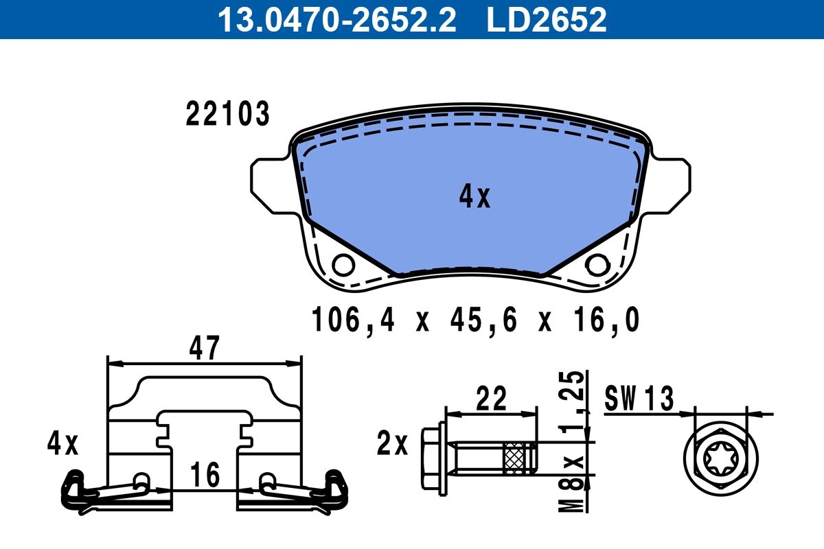 Brake Pad Set, disc brake (13.0470-2652.2)