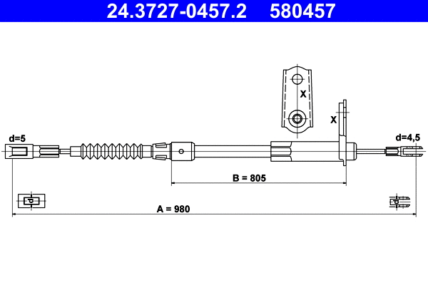 Cable Pull, parking brake (24.3727-0457.2)