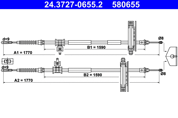 Cable Pull, parking brake (24.3727-0655.2)