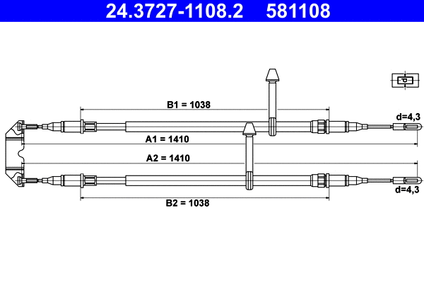Cable Pull, parking brake (24.3727-1108.2)