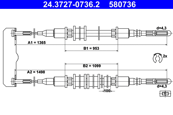 Cable Pull, parking brake (24.3727-0736.2)