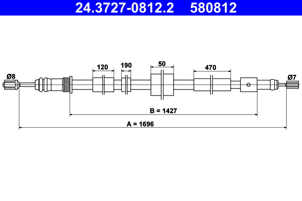 Cable Pull, parking brake (24.3727-0812.2)