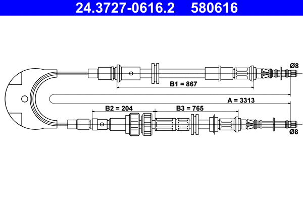 Cable Pull, parking brake (24.3727-0616.2)