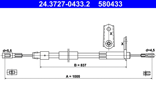 Cable Pull, parking brake (24.3727-0433.2)