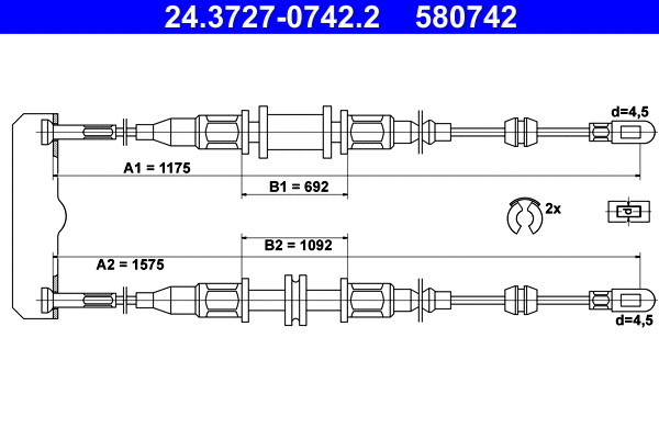 Cable Pull, parking brake (24.3727-0742.2)