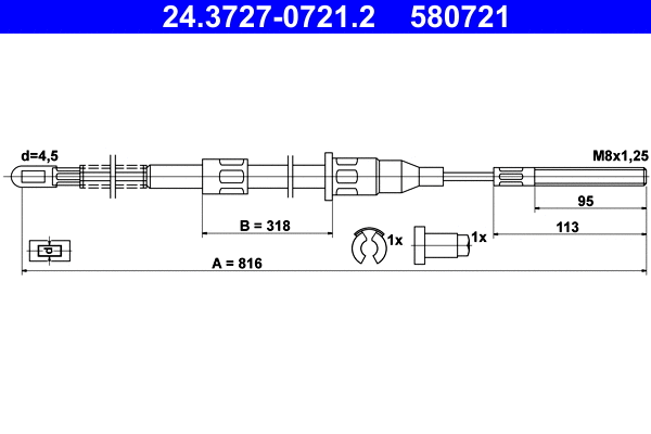 Cable Pull, parking brake (24.3727-0721.2)