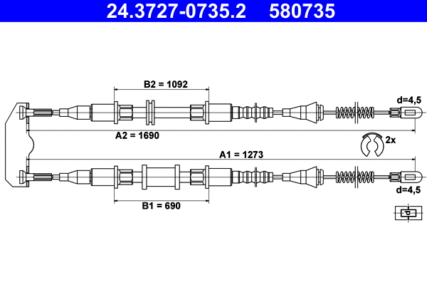 Cable Pull, parking brake (24.3727-0735.2)