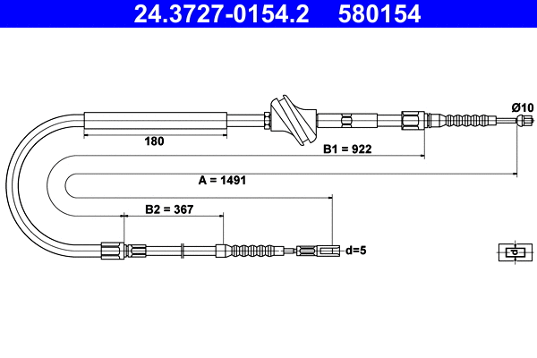 Cable Pull, parking brake (24.3727-0154.2)