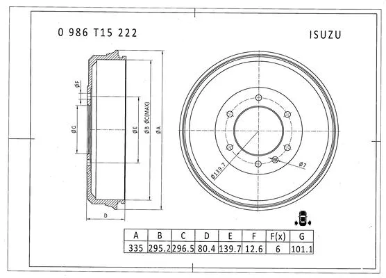 Brake Drum (0 986 T15 222)