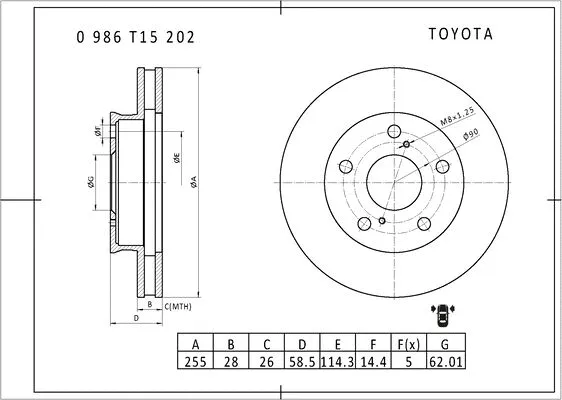 Brake Disc (0 986 T15 202)