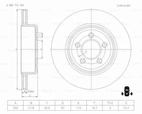 Brake Disc (0 986 T15 194)