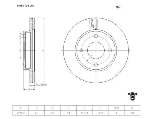 Brake Disc (0 986 T16 004)