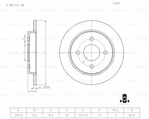 Brake Disc (0 986 T15 180)