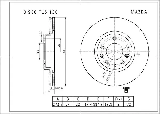 Brake Disc (0 986 T15 130)
