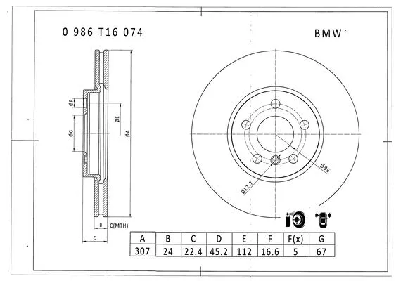 Brake Disc (0 986 T16 074)