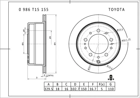Brake Disc (0 986 T15 155)