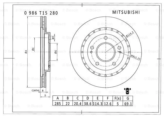Brake Disc (0 986 T15 280)