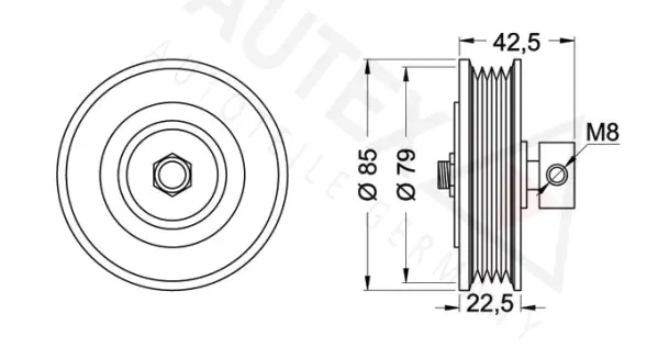Tensioner Pulley, V-ribbed belt (654230)