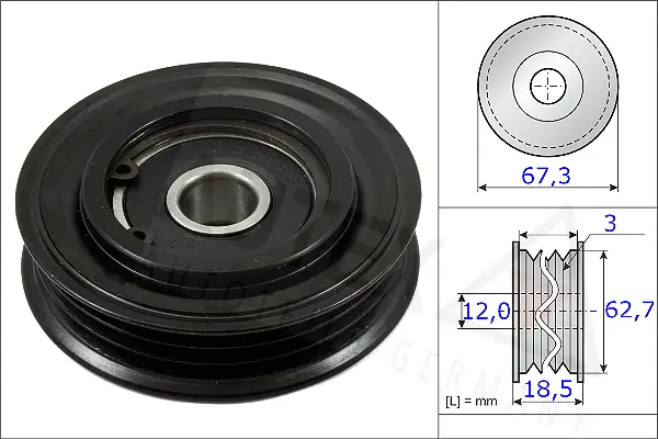 Tensioner Pulley, V-ribbed belt (654827)