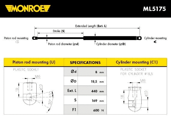 Gas Spring, boot/cargo area (ML5175)