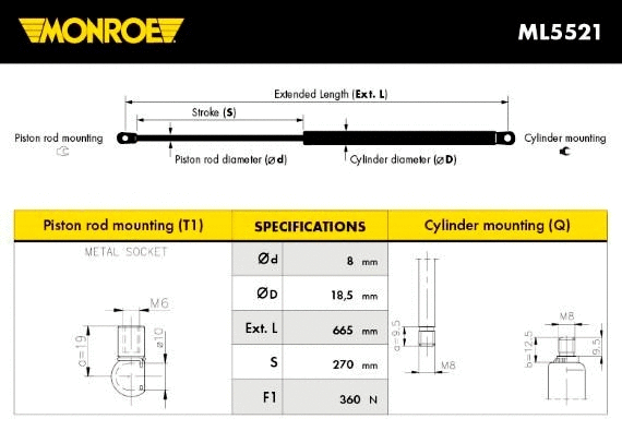 Gas Spring, boot/cargo area (ML5521)