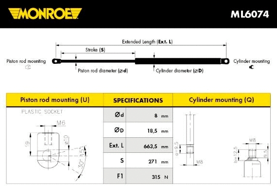 Gas Spring, bonnet (ML6074)
