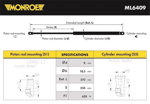 Gas Spring, boot/cargo area (ML6409)