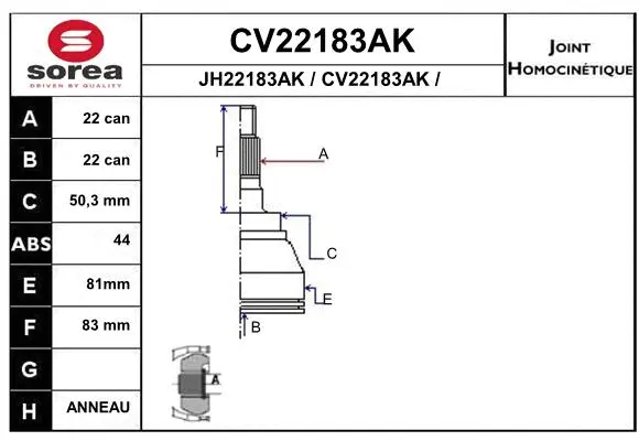 Joint Kit, drive shaft (CV22183AK)
