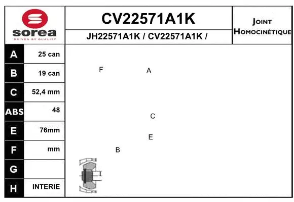 Joint Kit, drive shaft (CV22571A1K)