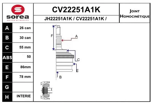 Joint Kit, drive shaft (CV22251A1K)