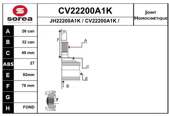 Joint Kit, drive shaft (CV22200A1K)