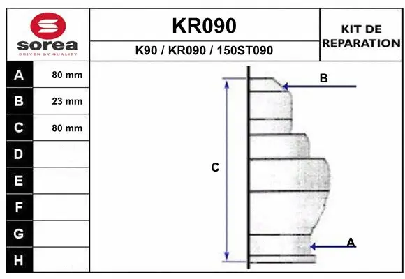 Bellow Kit, drive shaft (KR090)