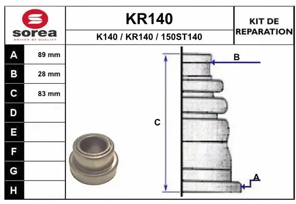 Bellow Kit, drive shaft (KR140)
