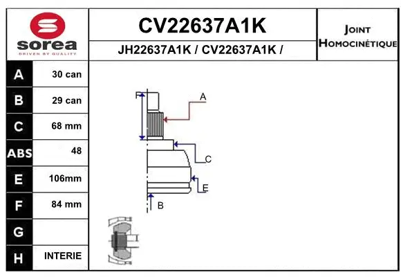 Joint Kit, drive shaft (CV22637A1K)