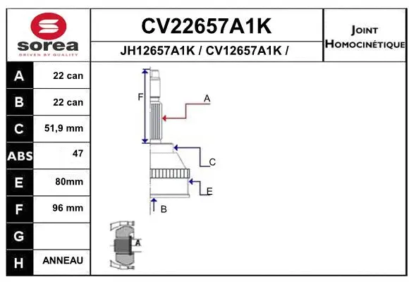 Joint Kit, drive shaft (CV22657A1K)