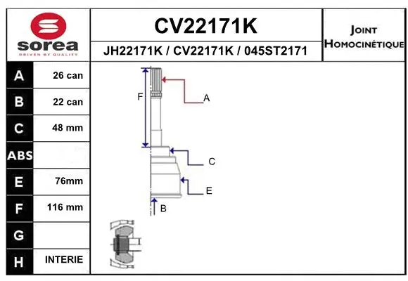 Joint Kit, drive shaft (CV22171K)