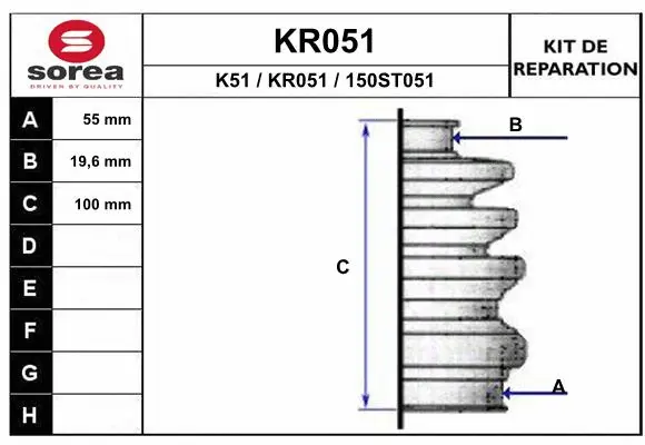 Bellow Kit, drive shaft (KR051)
