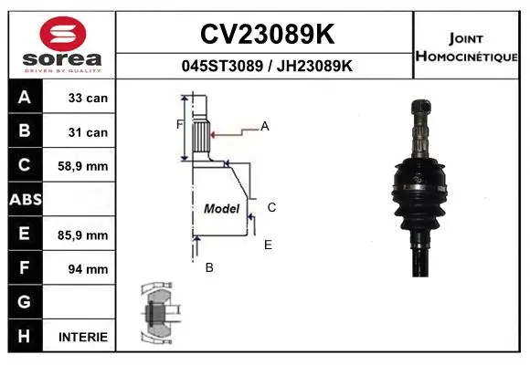 Joint Kit, drive shaft (CV23089K)